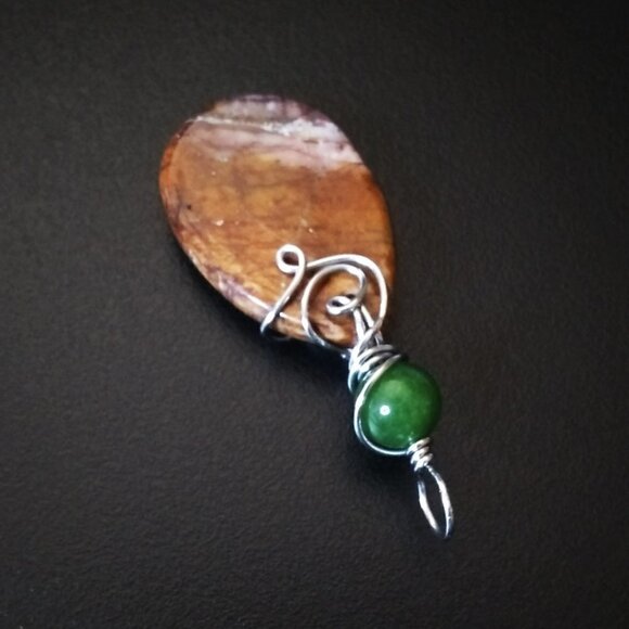 Rustic Green & Brown Jasper Combo! Uniquely Wire Wrapped Pendant! - Picture 3 of 6